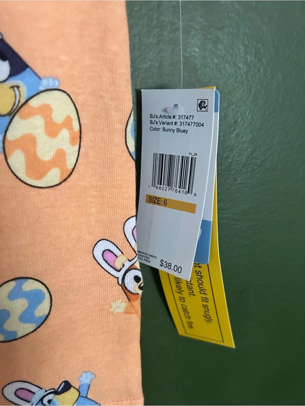 Unisex Kids Size 6 Bluey Easter Two-piece pajama Set NWT